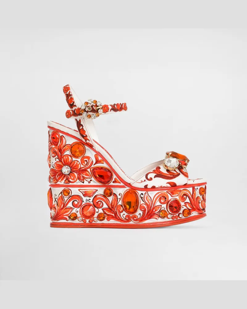 Dolce & Gabbana Sandalo Zeppa - Frau Sandalen Und Wedges Multicolor Baumwolle Multicolor