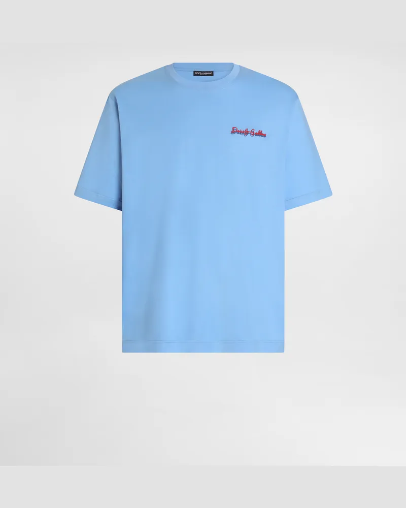 Dolce & Gabbana T-shirt Aus Baumwolle Mit Logo - Mann T-shirts Und Polos Azurblau Azurblau