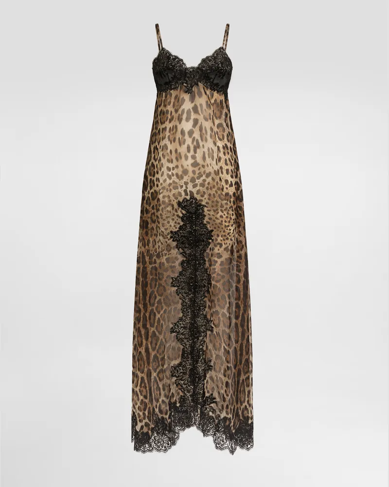 Dolce & Gabbana Slipkleid Aus Chiffon In Leo-print-optik - Frau Kleider Animalprint Drucken