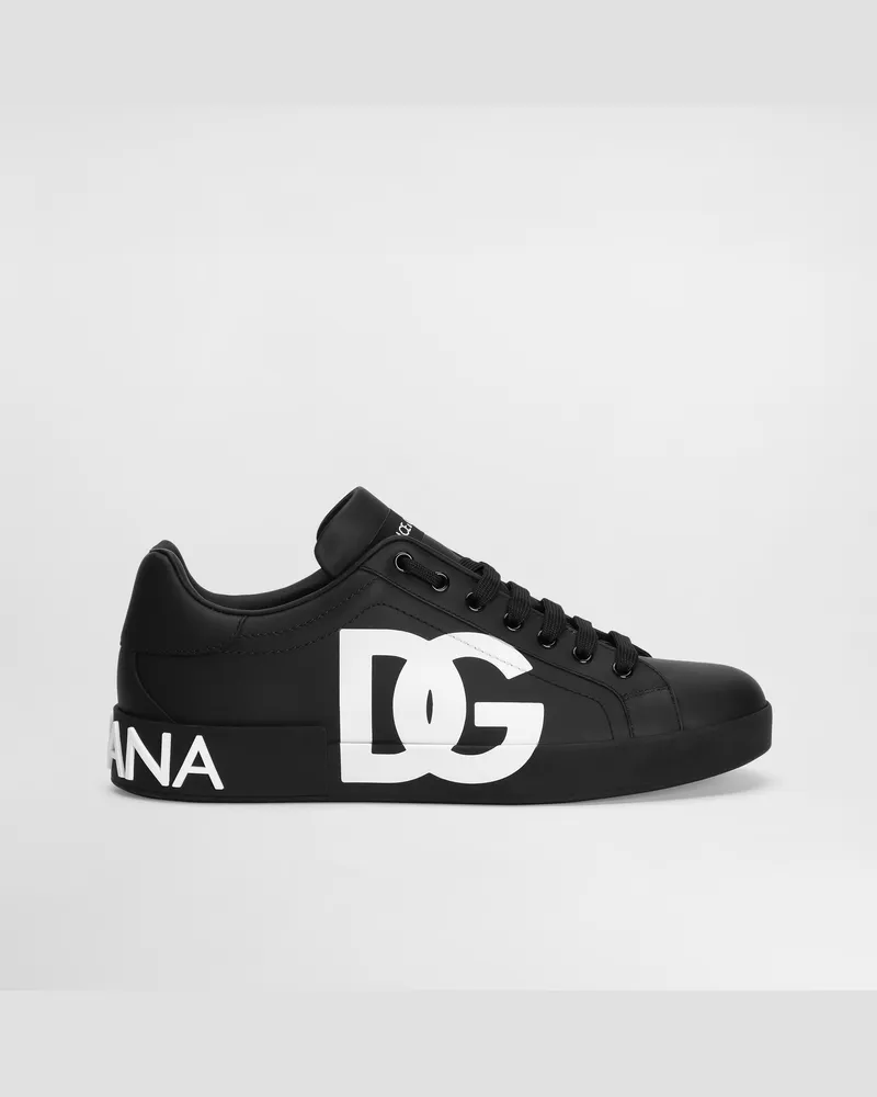 Dolce & Gabbana Sneaker Portofino Aus Kalbsnappaleder Mit Dg-logoprint - Mann Sneakers Schwarz Leder Schwarz
