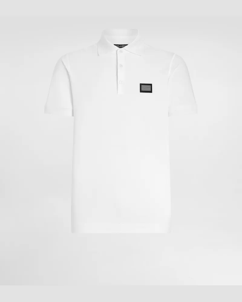 Dolce & Gabbana Poloshirt Baumwollpikee Mit Logoplakette - Mann T-shirts Und Polos Wei Weiss