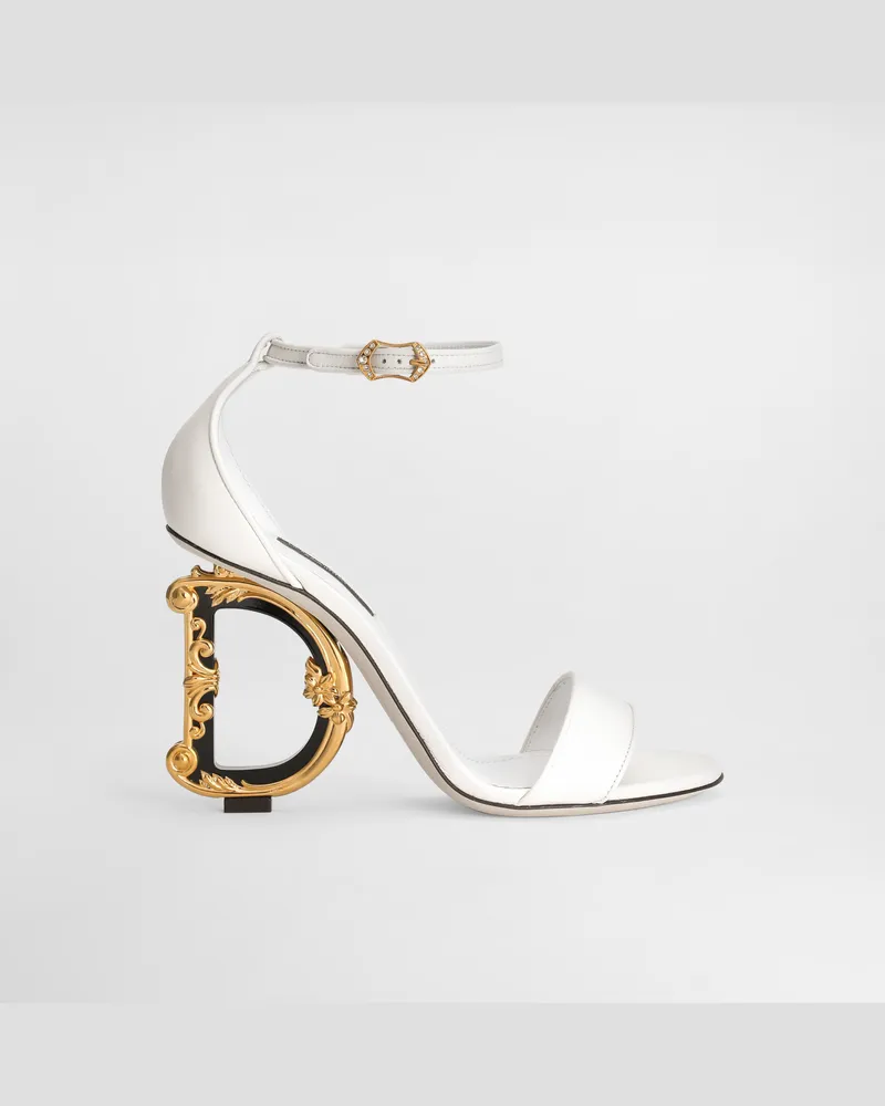 Dolce & Gabbana Nappa Leather Sandals With Baroque Dg Detail - Frau Sandalen Und Wedges Wei� Leder Weiss