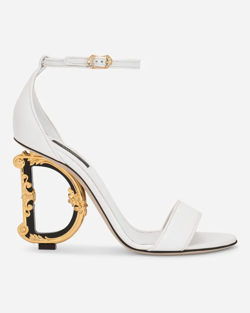 Dolce & Gabbana Nappa Leather Sandals With Baroque Dg Detail - Frau Sandalen Und Wedges Wei� Leder Weiss