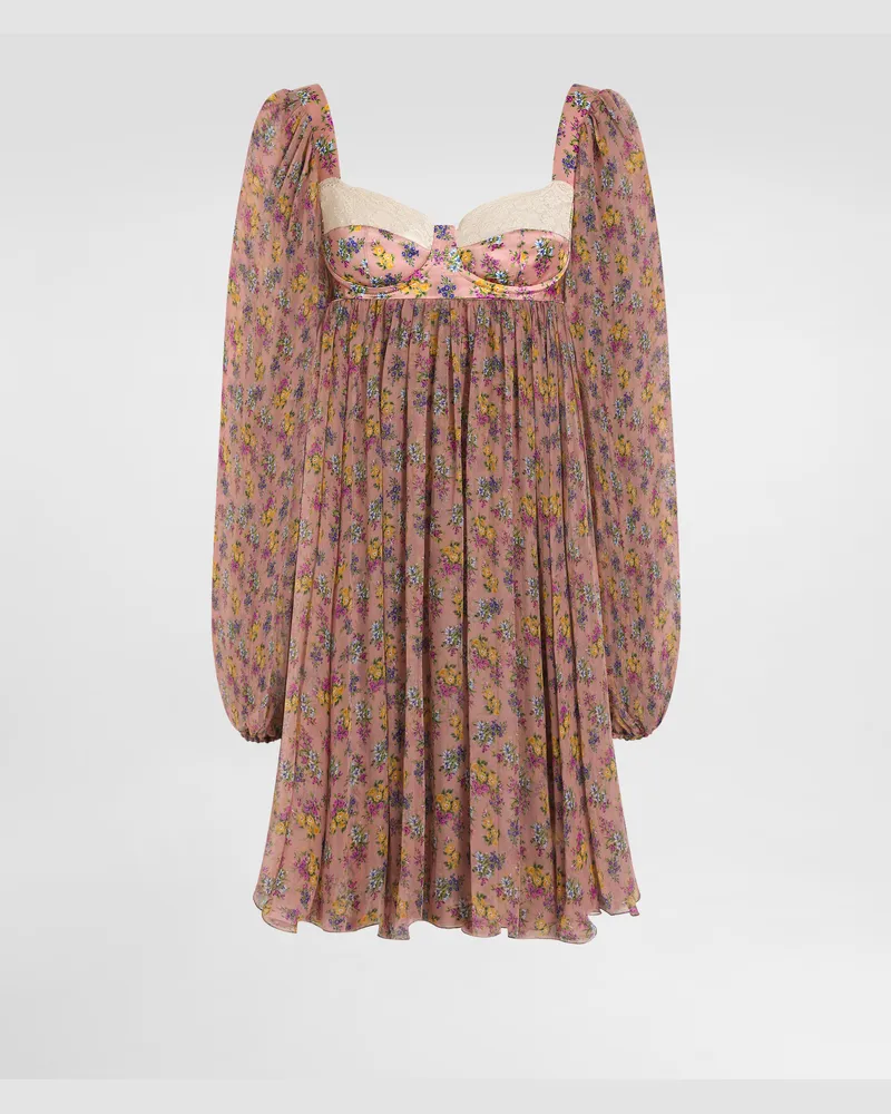Dolce & Gabbana Small Floral-print Chiffon Dress With Lace - Frau Kleider Mehrfarbig Mehrfarbig