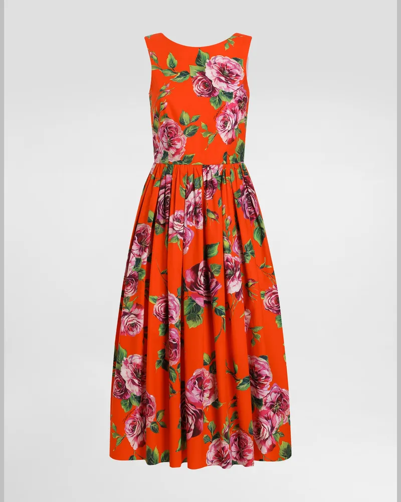 Dolce & Gabbana Longuette-doll-dress Aus Baumwolle Rosenprint - Frau Kleider Drucken Drucken