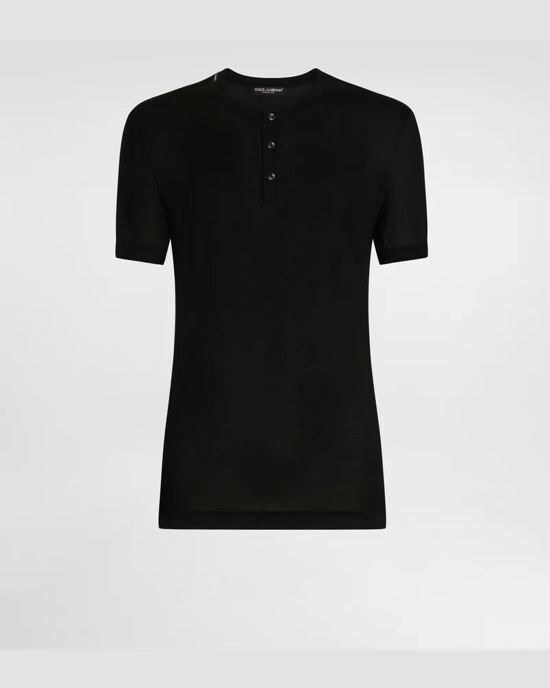 Dolce & Gabbana T-shirt Serafino Aus Seide - Mann T-shirts Und Polos Schwarz Schwarz