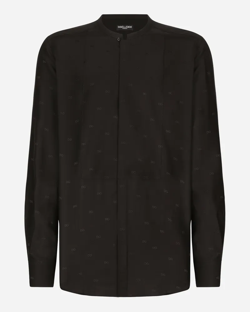 Dolce & Gabbana Hemd Martini Fit Aus Seide Mit Plastron - Mann Hemden Schwarz Schwarz