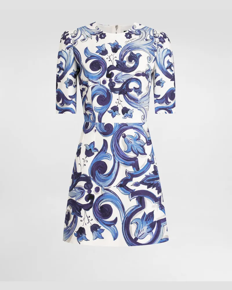 Dolce & Gabbana DG EXCLUSIVE  Kurzes Kleid Aus Baumwolle Mit Majolika-print - Frau Kleider Blau Drucken