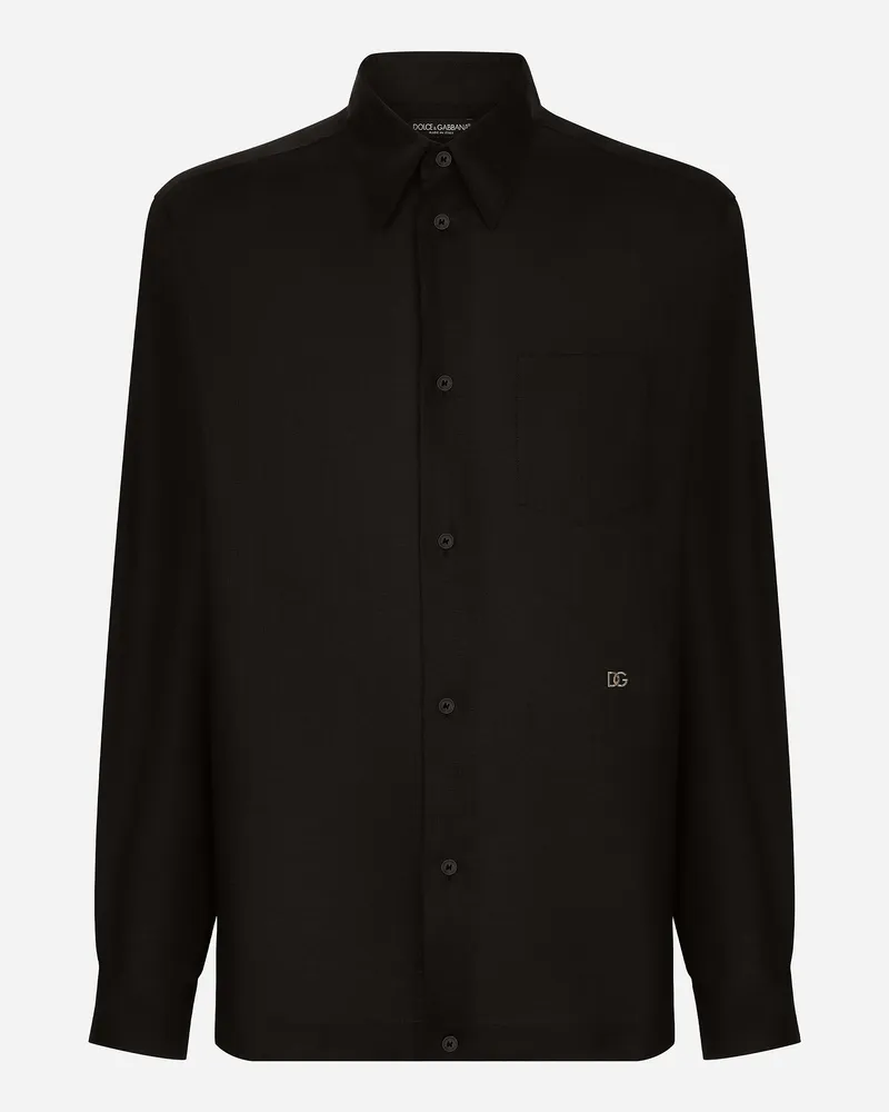 Dolce & Gabbana Hawaiihemd Leinen Mit Dg Hardware - Mann Hemden Schwarz Leinen Schwarz