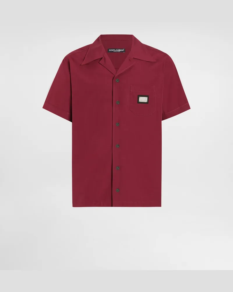 Dolce & Gabbana Hawaiihemd Aus Baumwolle Mit Logoplakette - Mann Hemden Bordeaux Baumwolle Burgunderrot
