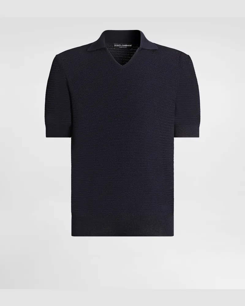 Dolce & Gabbana Poloshirt Aus Seide Mit Mikrostich-details - Mann Strickwaren Blau Blau