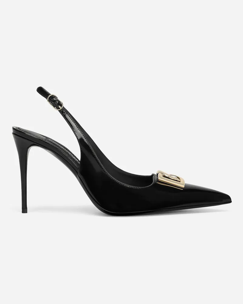 Dolce & Gabbana Slingback Aus Glänzendem Kalbsleder - Frau Pumps Und Slingbacks Schwarz Leder Schwarz