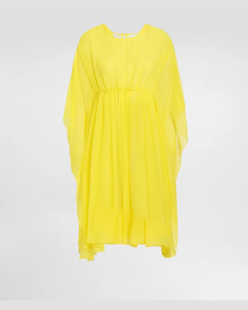 Dolce & Gabbana Kurzer Kaftan Aus Seidenchiffon Mit Kordelzug - Frau Kleider Gelb Seide Gelb