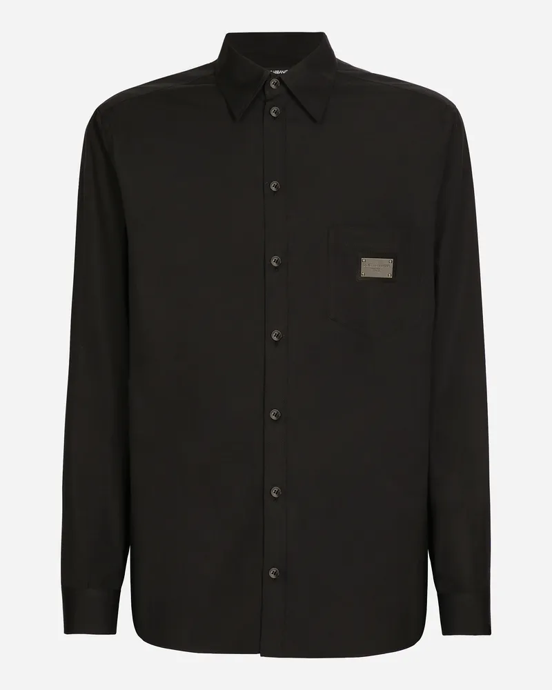 Dolce & Gabbana Baumwollhemd Martini Mit Logoplakette - Mann Hemden Schwarz Schwarz