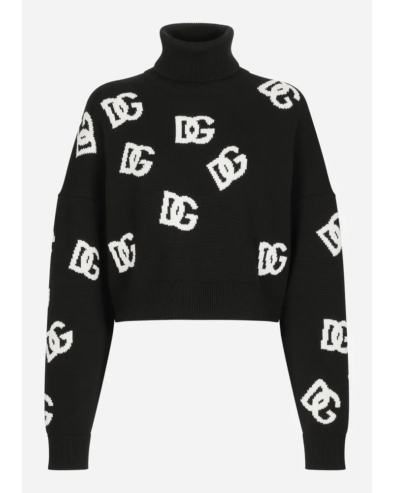 Dolce & Gabbana Kurzer Wollpullover mit DG-Intarsienlogo Print