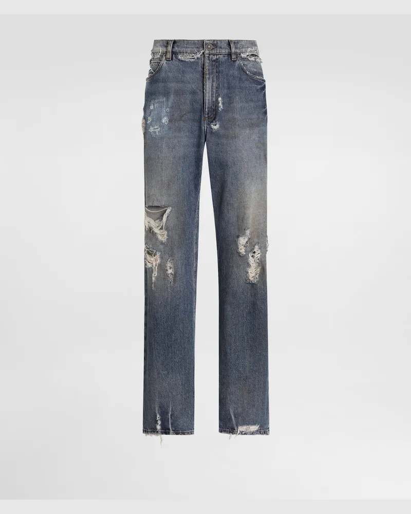 Dolce & Gabbana Oversize-jeans Aus Baumwolle Mit Plakette - Mann Jeans Mehrfarbig Mehrfarbig