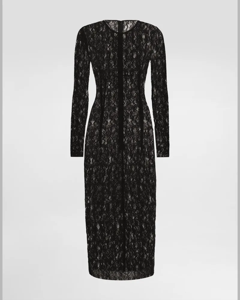 Dolce & Gabbana Longuette-kleid Aus Floraler Spitze - Frau Kleider Schwarz Schwarz