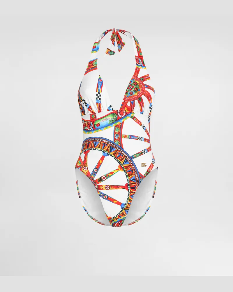 Dolce & Gabbana Badeanzug Mit Carretto-print - Frau Bademode Mehrfarbig Mehrfarbig