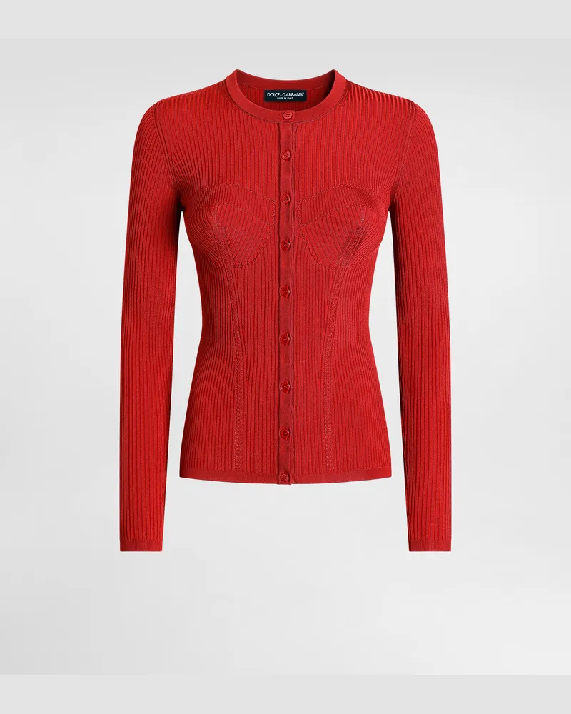 Dolce & Gabbana Cardigan Aus Viskose In Rippstrick-optik - Frau Strickwaren Rot Rot