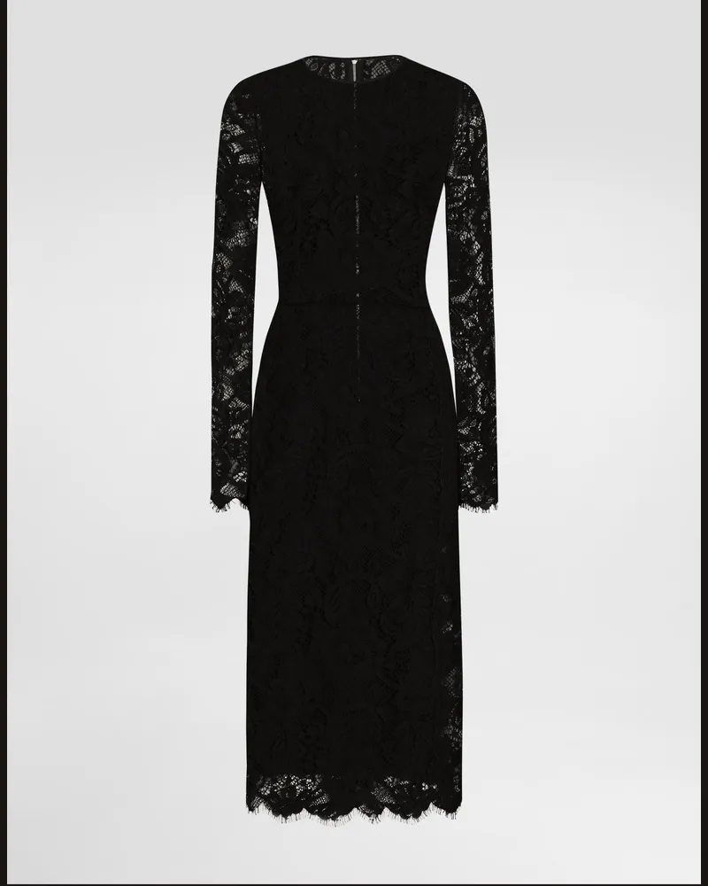 Dolce & Gabbana Ausgestelltes Longuette-kleid Aus Floraler Spitze Mit Kontrastierendem Futter - Frau Kleider Schwarz Schwarz