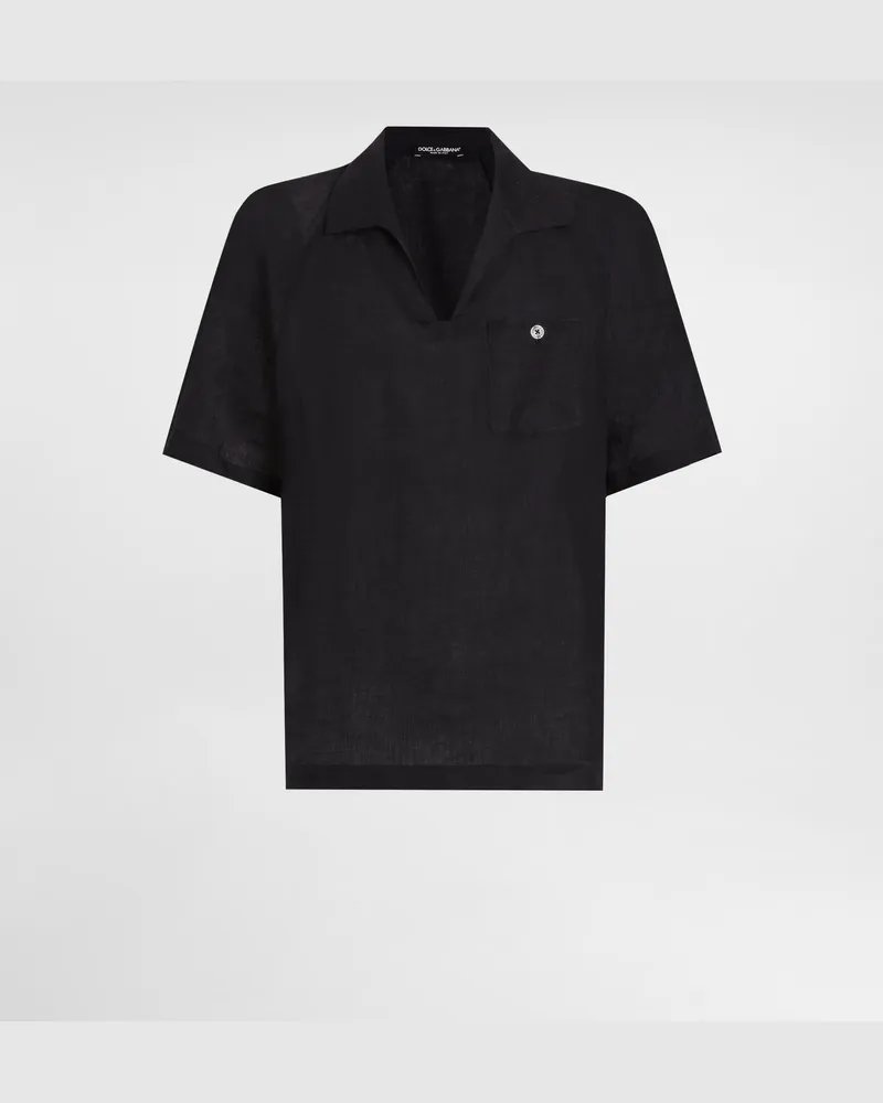 Dolce & Gabbana Kurzarm-t-shirt Aus Leinen - Mann T-shirts Und Polos Schwarz Schwarz