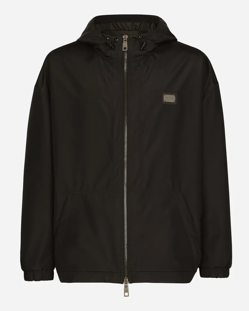 Dolce & Gabbana Nylonjacke Mit Kapuze Und Logoplakette - Mann Mäntel Und Jacken Schwarz Stoff Schwarz