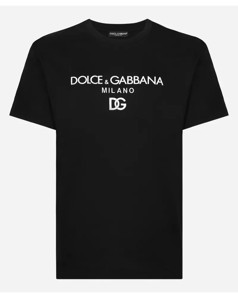 Dolce & Gabbana T-Shirt aus Baumwolle mit DG-Stickerei Schwarz