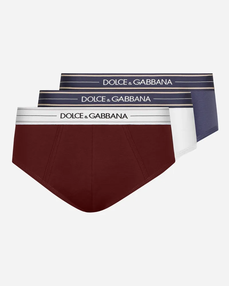 Dolce & Gabbana Dreierpack Slip Brando Baumwollstretch Mehrfarbig