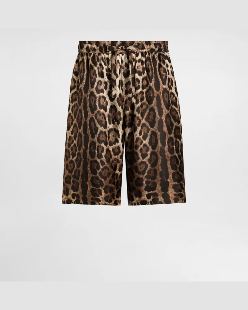 Dolce & Gabbana Bermudas Aus Seide Leoprint - Mann Hosen Und Shorts Animalprint Drucken