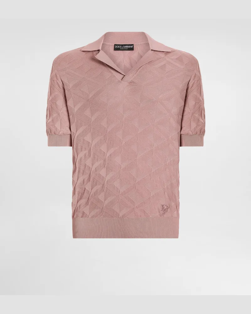 Dolce & Gabbana Poloshirt Aus Seide Mit Logostickerei - Mann Strickwaren Rosa Rosa