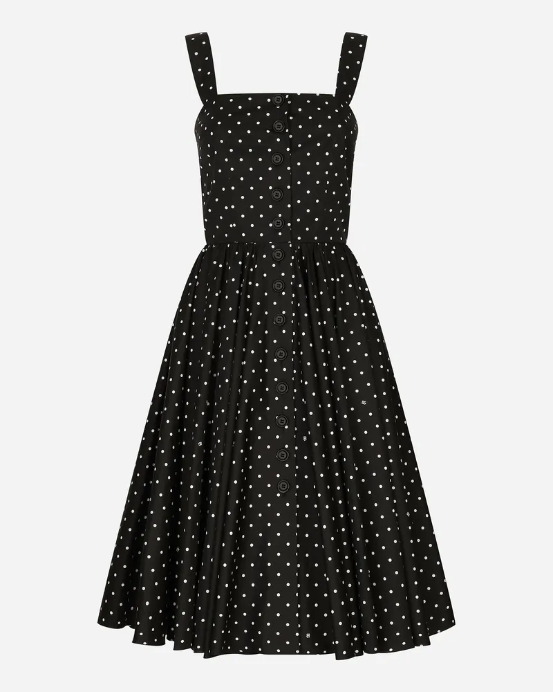 Dolce & Gabbana Longuette-kleid Aus Baumwolle Punkteprint - Frau Kleider Drucken Drucken