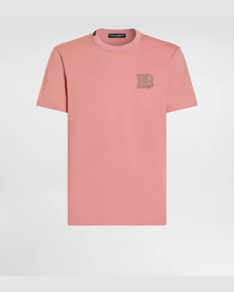 Dolce & Gabbana Cotton T-shirt With Patch - Mann T-shirts Und Polos Pink Pink