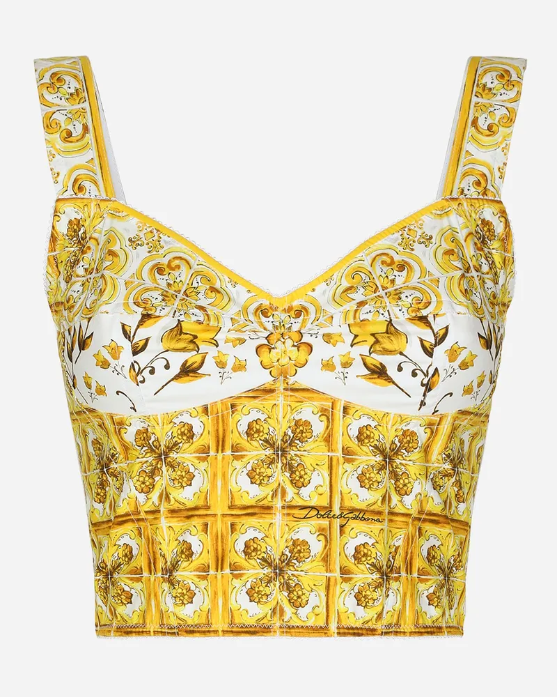 Dolce & Gabbana Bustier-Top aus Baumwolle Majolika-Print Drucken