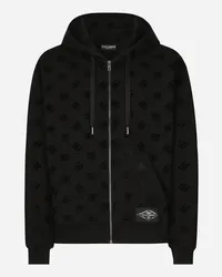 Dolce & Gabbana Kapuzensweatshirt mit Reißverschluss DG-Print allover Schwarz