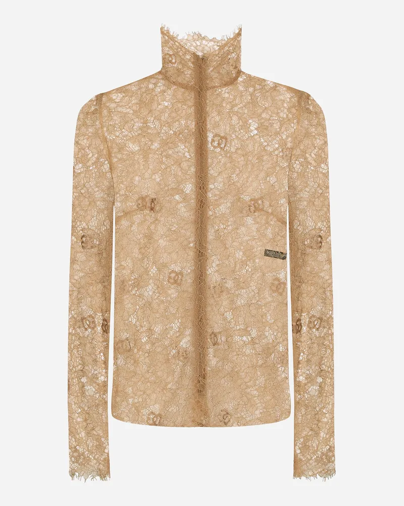 Dolce & Gabbana Bluse Mit Hohem Kragen Aus Floraler Spitze - Frau Blusen Und Tops Beige Spitze Beige