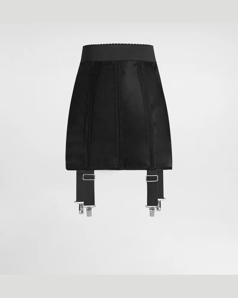 Dolce & Gabbana Kurzer Rock Im Korsettstil Aus Marquisette Mit Strapsen - Frau Röcke Schwarz Schwarz