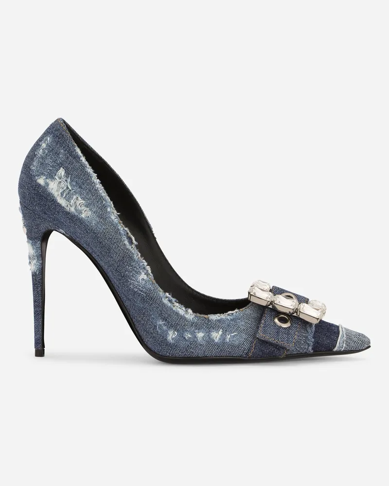 Dolce & Gabbana Pumps Aus Patchwork-denim Mit Strassschnalle - Frau Pumps Und Slingbacks Blau Denim Blau