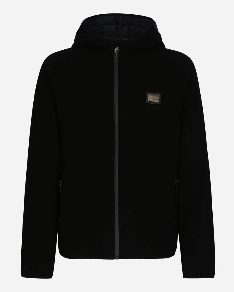 Dolce & Gabbana Jersey-jacke Mit Kapuze Und Logoplakette - Mann Mäntel Und Jacken Schwarz Viskose Schwarz