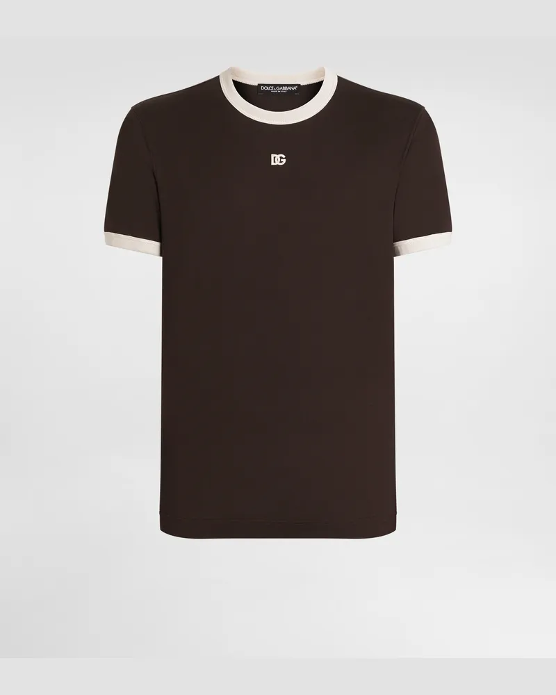 Dolce & Gabbana T-shirt Aus Baumwolle Mit Stickerei - Mann T-shirts Und Polos Braun Braun