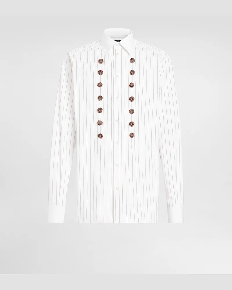 Dolce & Gabbana Hemd Aus Gestreifter Baumwolle Mit Schmuckdetails - Mann Hemden #n/d Mehrfarbig