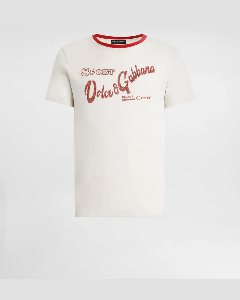 Dolce & Gabbana Cotton T-shirt With Print - Mann T-shirts Und Polos Beige Beige