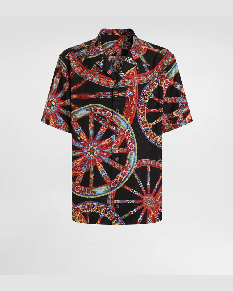 Dolce & Gabbana Hawaiihemd Aus Seidenjacquard Mit Carretto-print - Mann Hemden Multicolor Multicolor