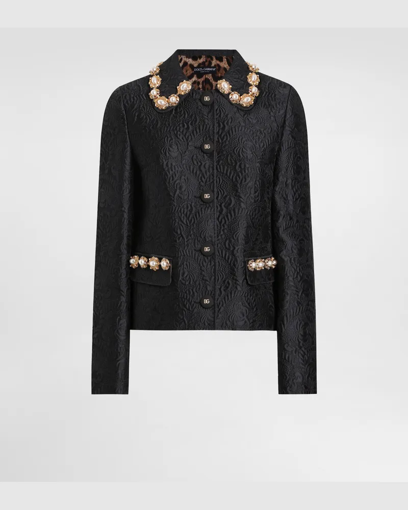 Dolce & Gabbana Jacke Aus Brokat Mit Pfingstrosenmotiv - Frau Mäntel Und Jacken Schwarz Schwarz