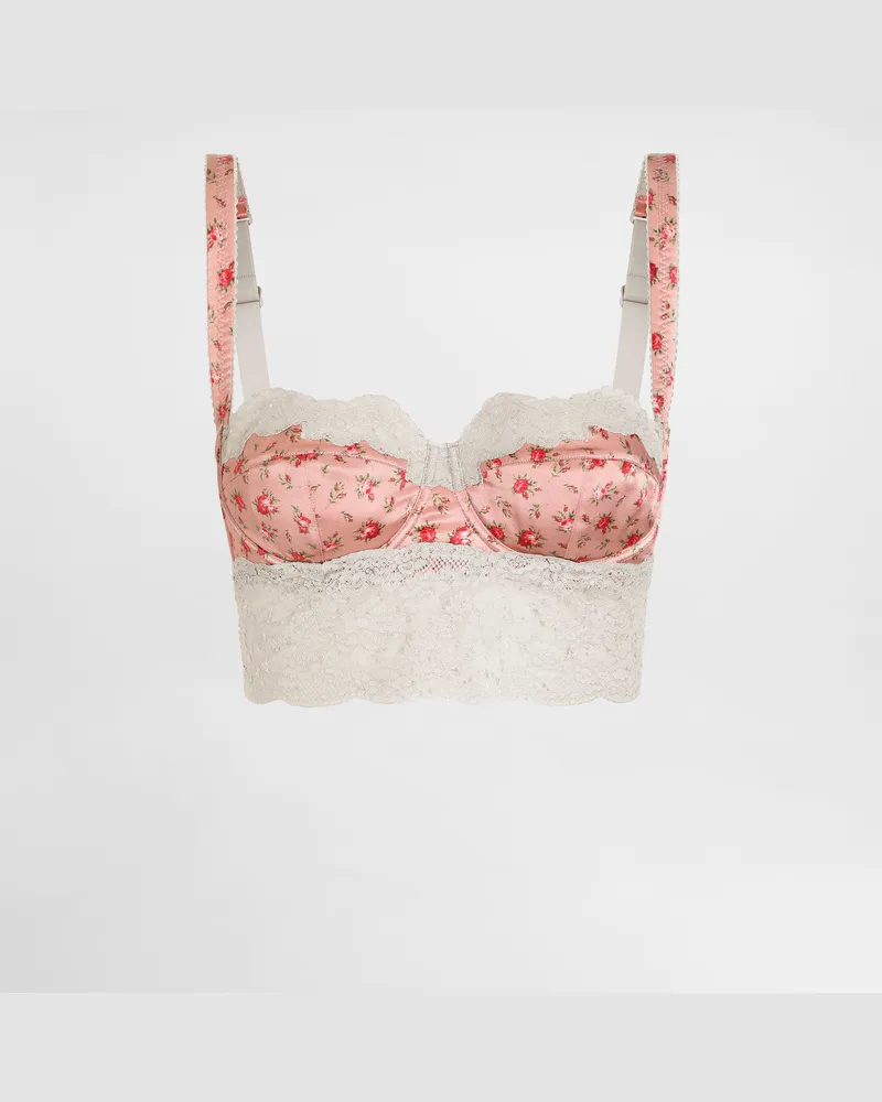 Dolce & Gabbana Small Rose-print Satin And Lace Balconette - Frau Unterwäsche Multicolor Multicolor