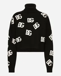 Dolce & Gabbana Rollkragenpullover aus Wolle mit DG-Intarsienlogo Mehrfarbig