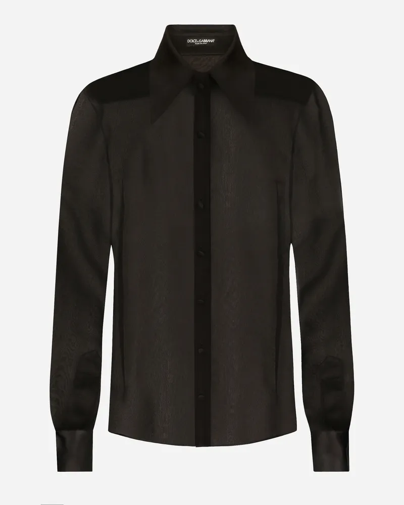 Dolce & Gabbana Bluse Aus Seidenchiffon Mit Details Aus Satin - Frau Blusen Und Tops Schwarz Seide Schwarz