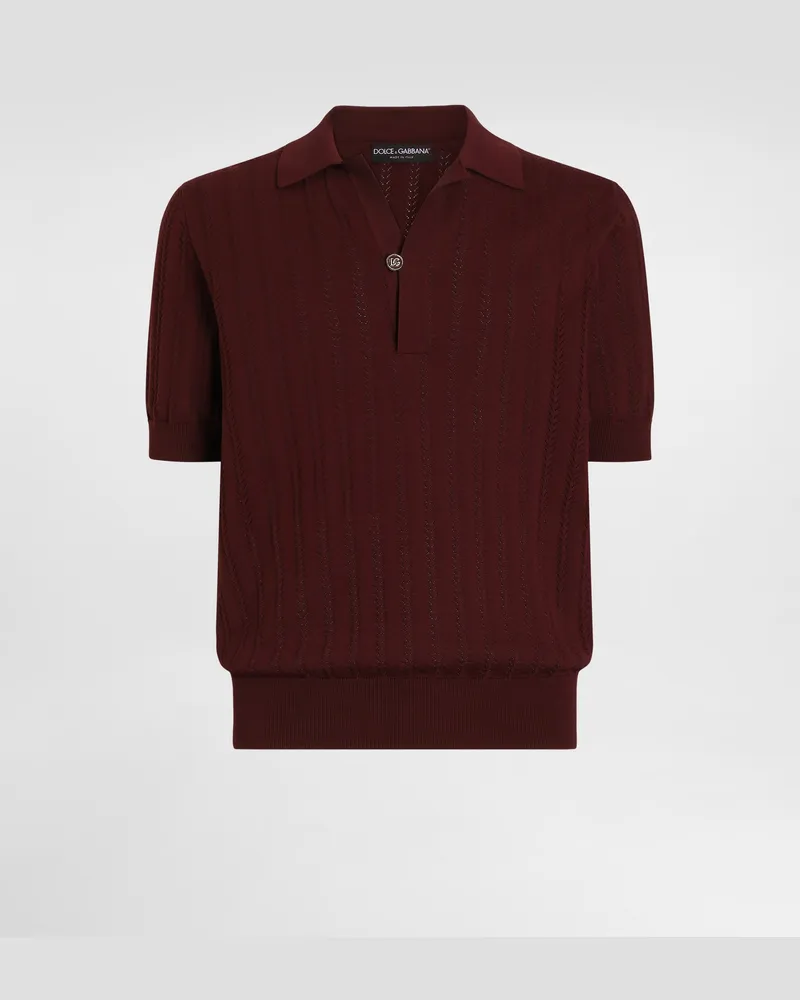 Dolce & Gabbana Polohemd Aus Baumwolle Mit Ajourmuster - Mann Strickwaren Violett Violett