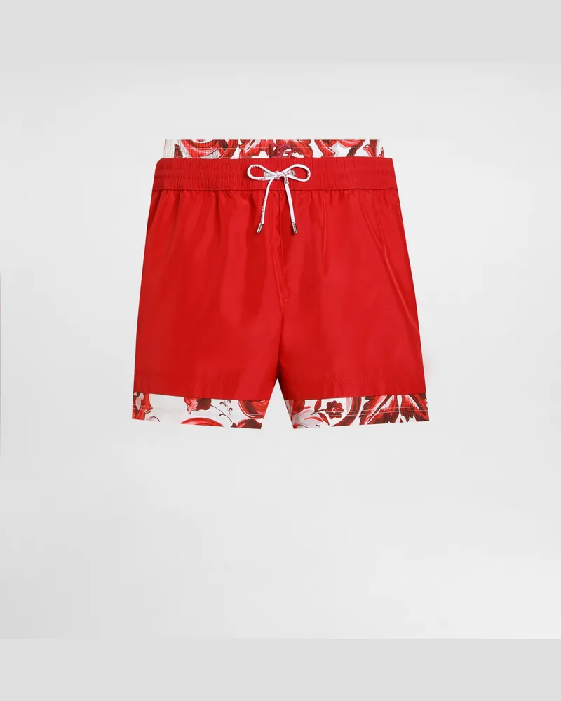 Dolce & Gabbana Badeboxershorts In Mittlerer Länge Mit Majolika-print - Mann Beachwear Multicolor Multicolor