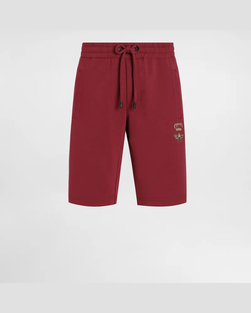 Dolce & Gabbana Jogging-bermudashorts Aus Jersey Mit Stickerei - Mann Hosen Und Shorts Bordeaux Baumwolle Burgunderrot