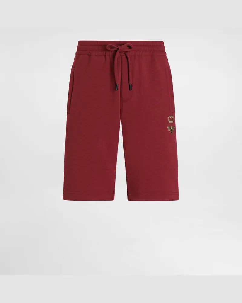 Dolce & Gabbana Jogging-bermudashorts Aus Jersey Mit Stickerei - Mann Hosen Und Shorts Bordeaux Baumwolle Burgunderrot